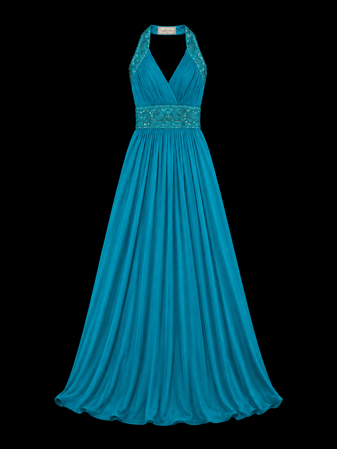 Peacock Breeze Chiffon Maxi Dress