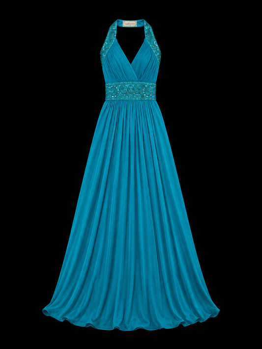 Peacock Breeze Chiffon Maxi Dress