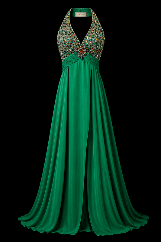 Emerald Prestige Beaded Evening Dress
