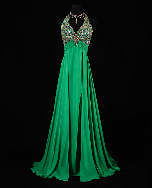 Emerald Prestige Beaded Evening Dress