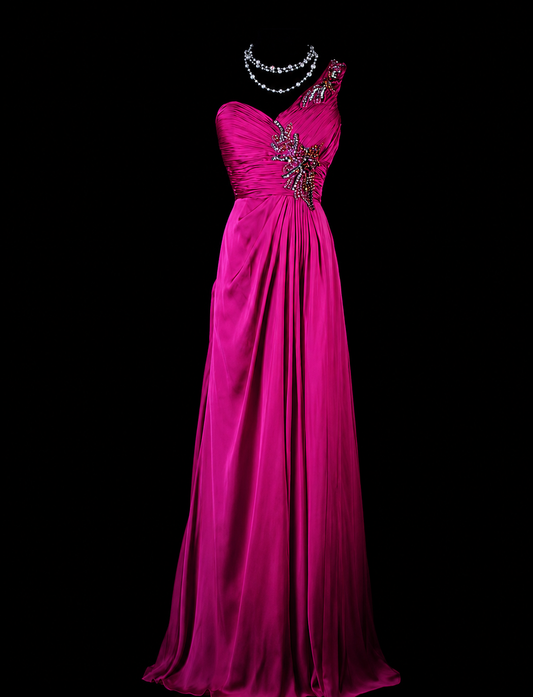 Vintage Rose One-Shoulder Gala Gown