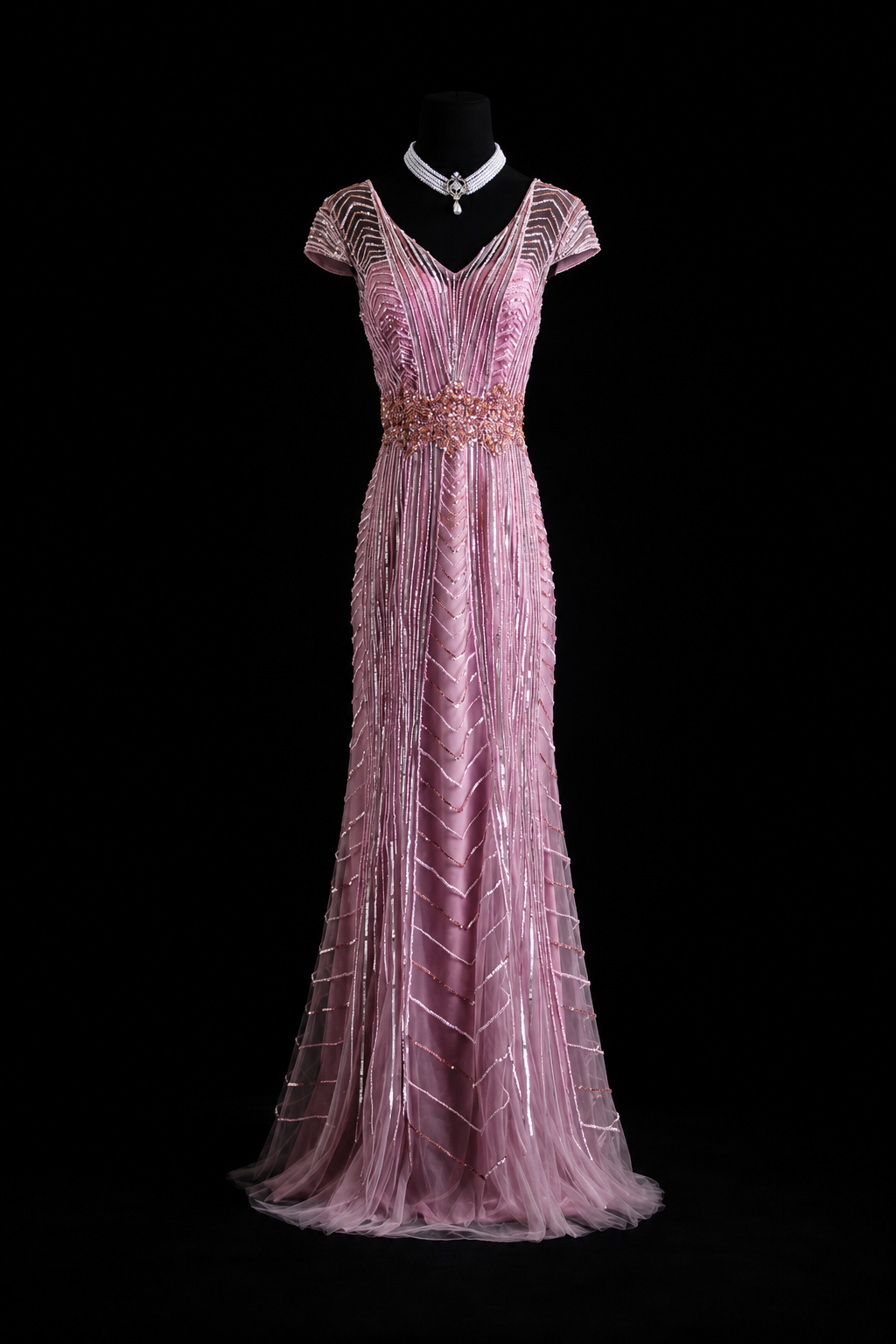 Blush Radiance Beaded Gala Gown