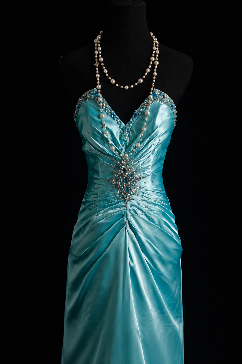 Azure Pearl Mermaid Evening Dress