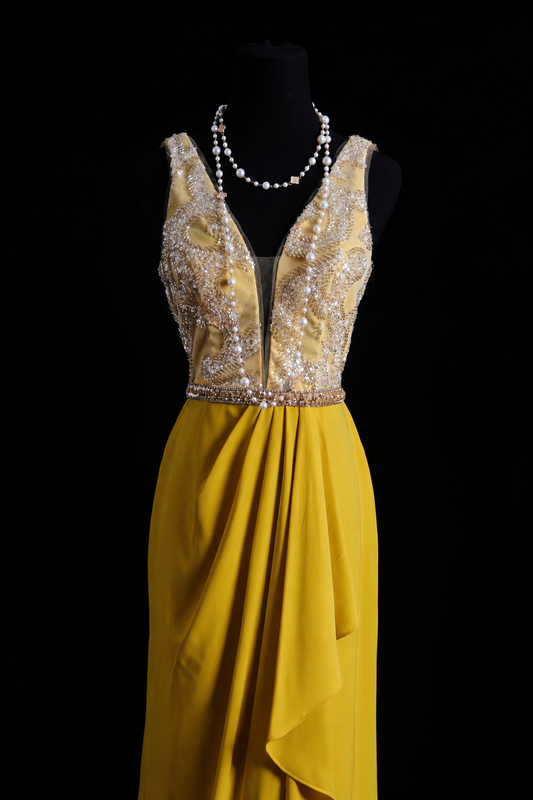 Golden Saffron Split Hem Gown