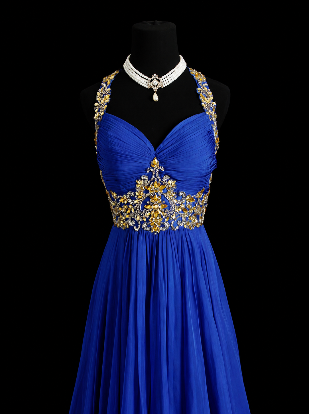 Royal Sapphire Beaded Elegance Gown