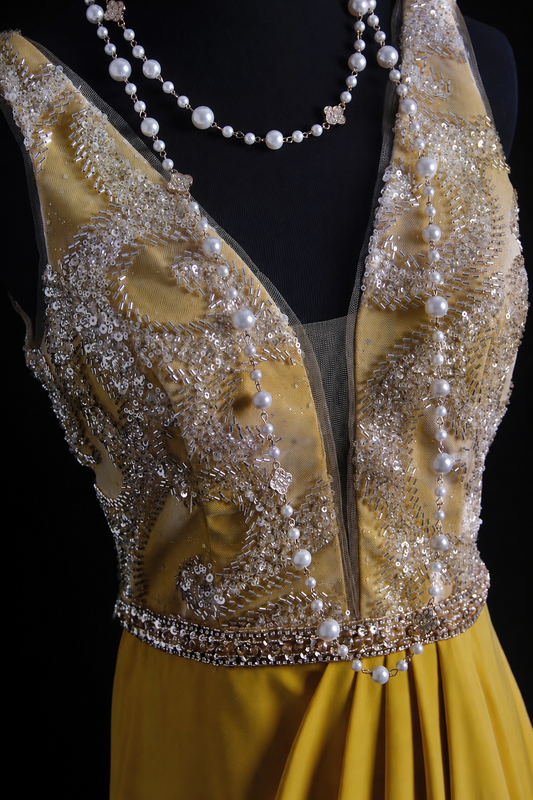 Golden Saffron Split Hem Gown