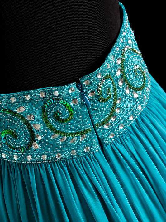 Peacock Breeze Chiffon Maxi Dress
