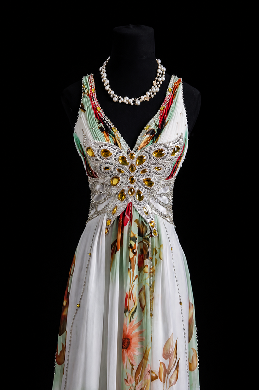 Vintage Blossom Backless Resort Gown