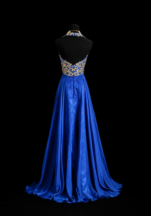 Royal Sapphire Beaded Elegance Gown