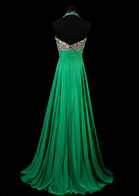 Emerald Prestige Beaded Evening Dress