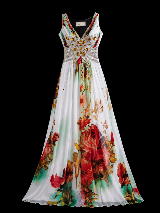 Vintage Blossom Backless Resort Gown