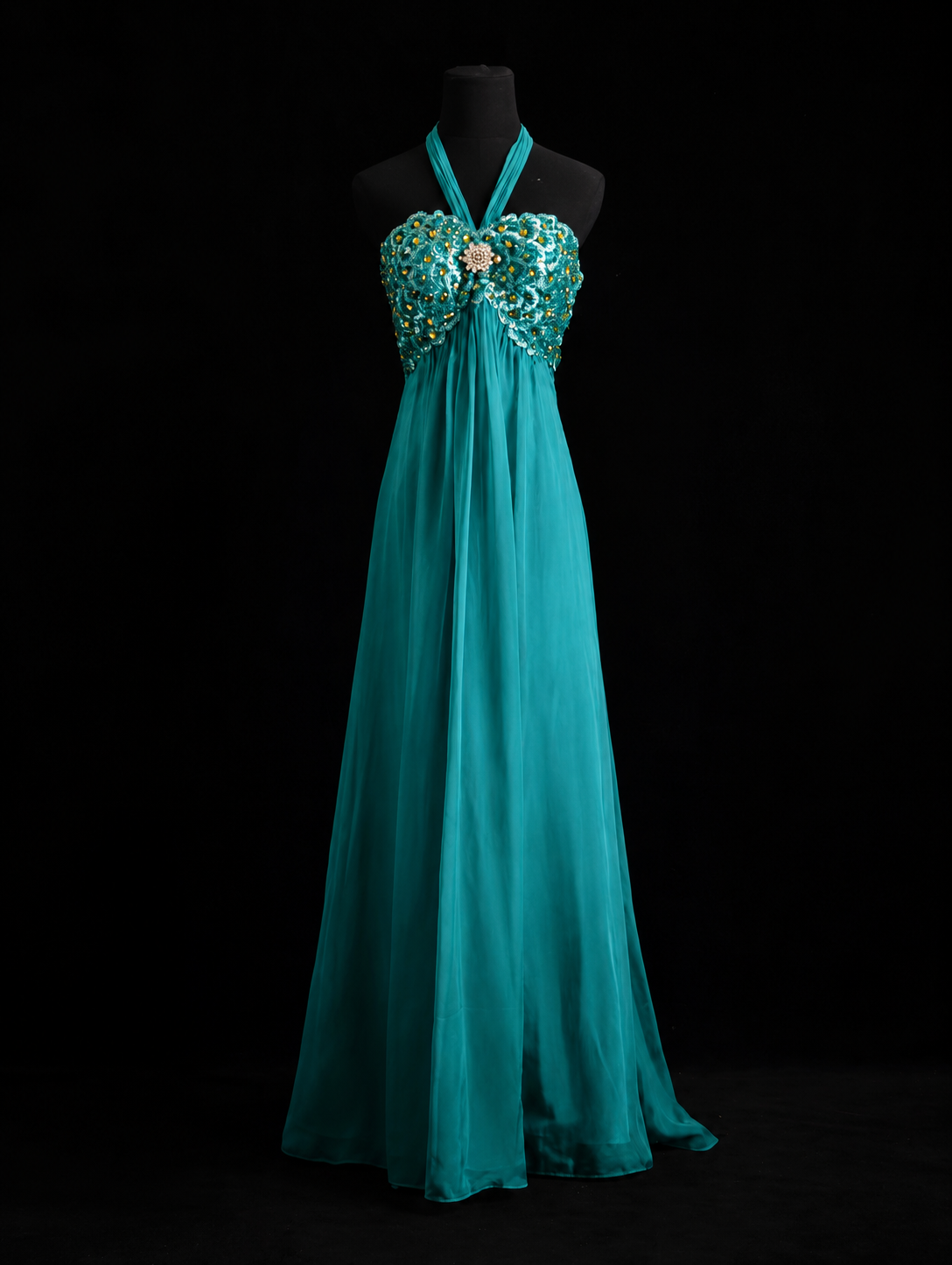 Emerald Breeze Halter Maxi Dress