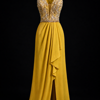 Golden Saffron Split Hem Gown