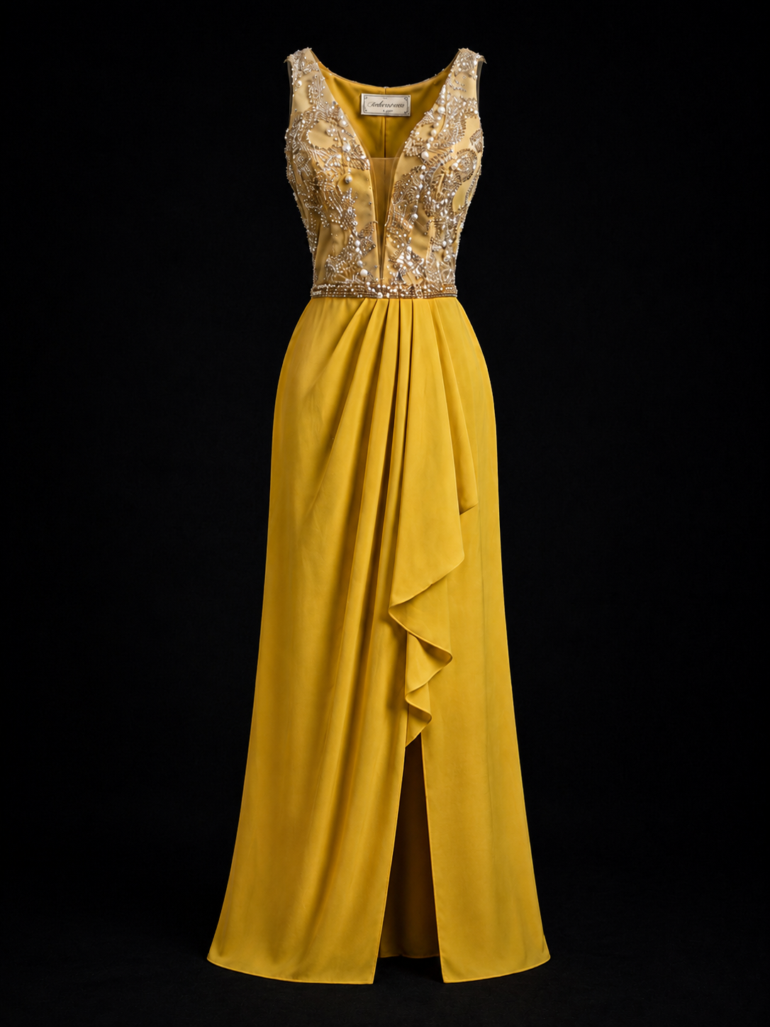 Golden Saffron Split Hem Gown