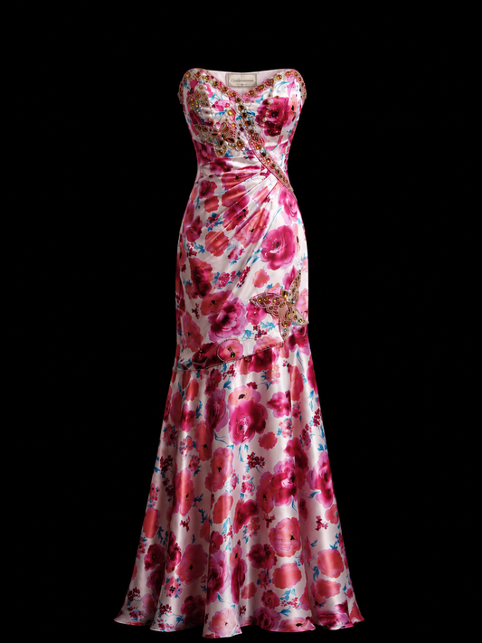 Imperial Bloom Satin Mermaid Gown