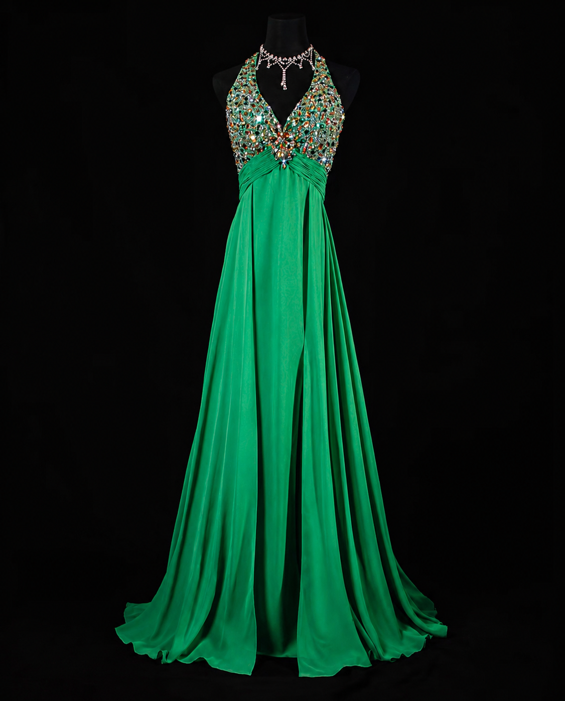 Emerald Prestige Beaded Evening Dress
