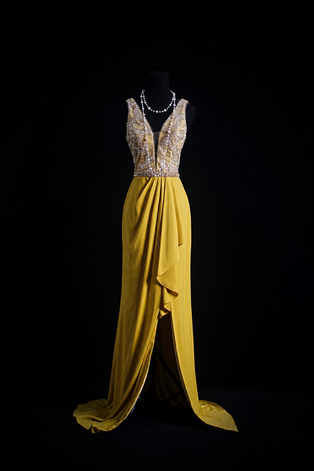 Golden Saffron Split Hem Gown
