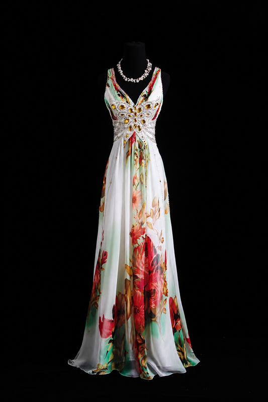 Vintage Blossom Backless Resort Gown
