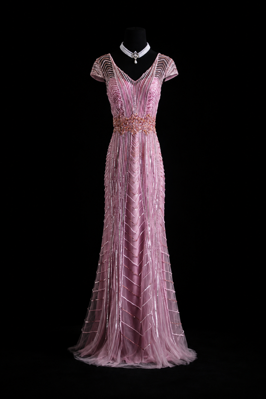 Blush Radiance Beaded Gala Gown