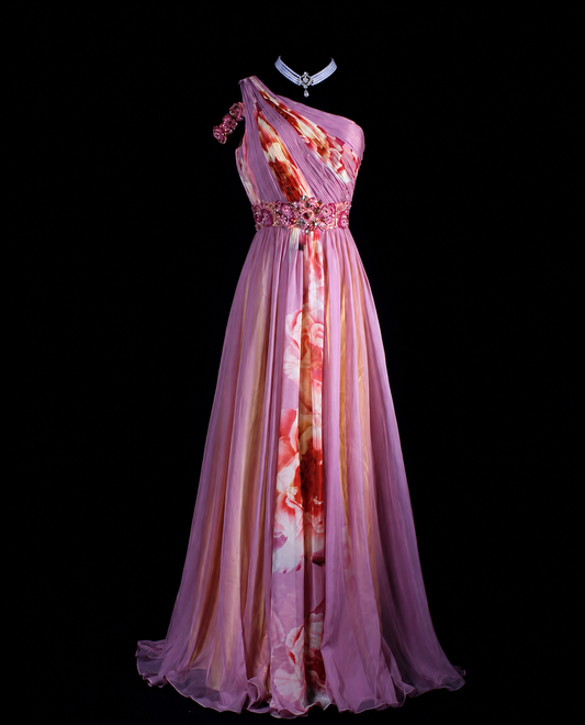 Floral Symphony One-Shoulder Gown