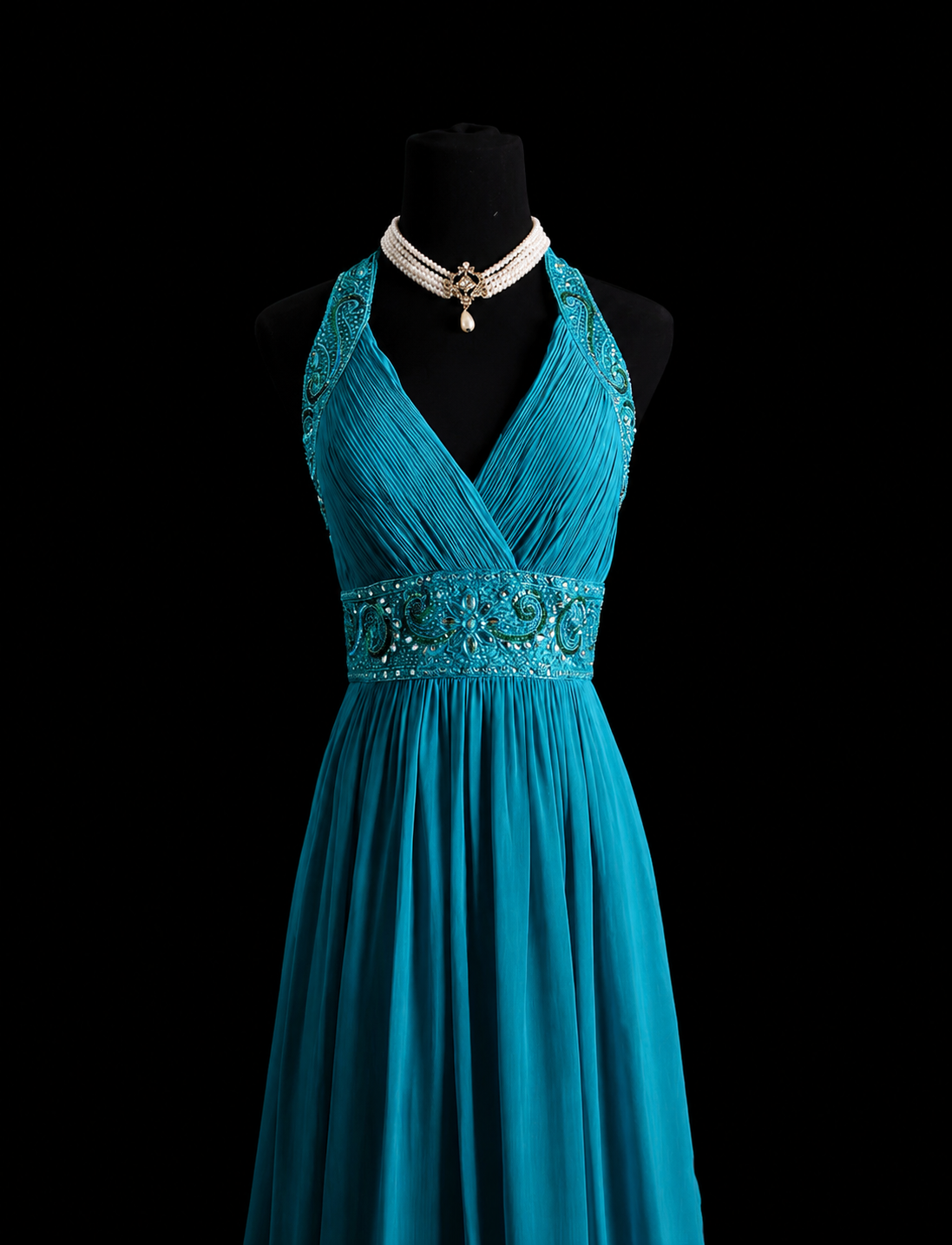 Peacock Breeze Chiffon Maxi Dress