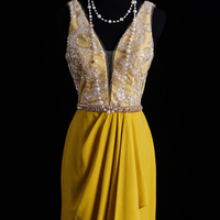 Golden Saffron Split Hem Gown