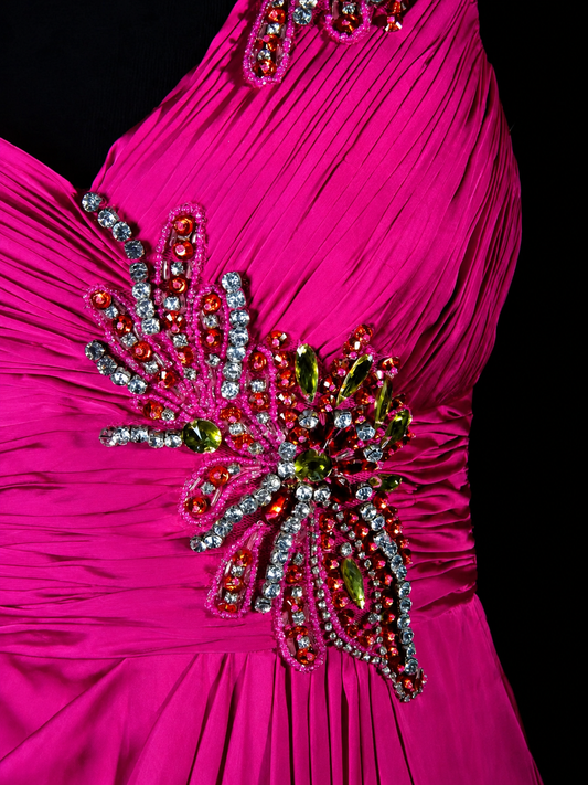 Vintage Rose One-Shoulder Gala Gown