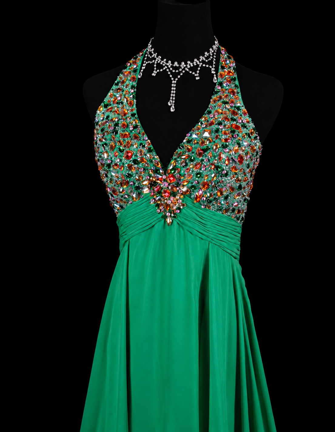 Emerald Prestige Beaded Evening Dress
