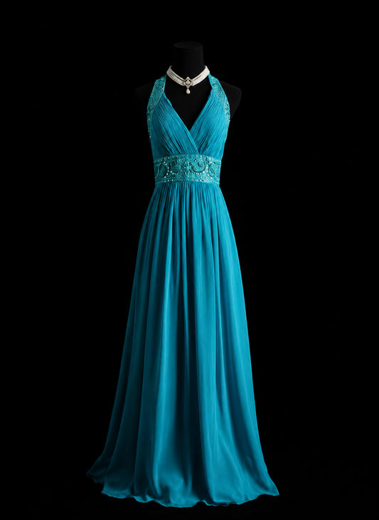 Peacock Breeze Chiffon Maxi Dress