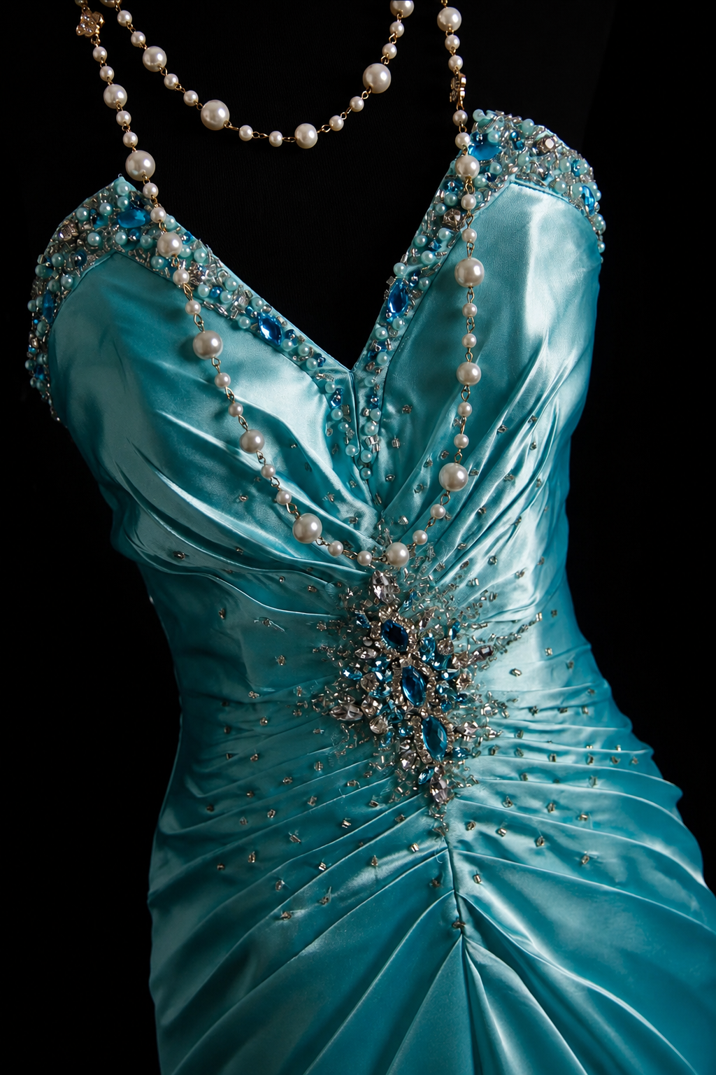Azure Pearl Mermaid Evening Dress