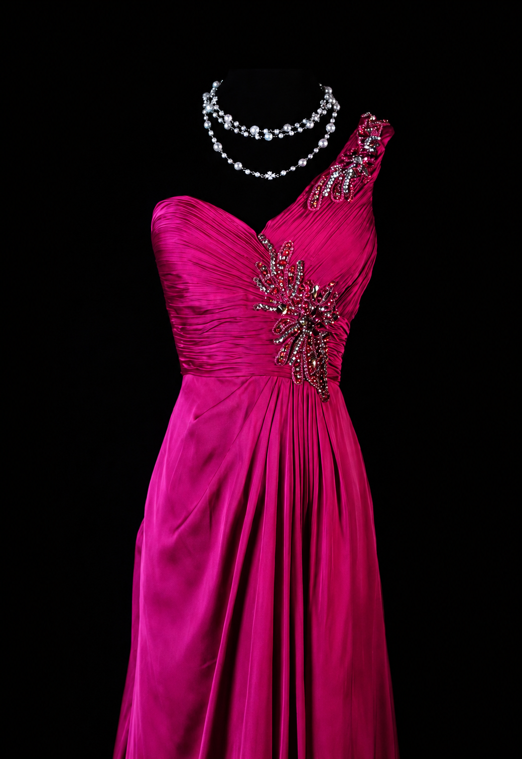 Vintage Rose One-Shoulder Gala Gown