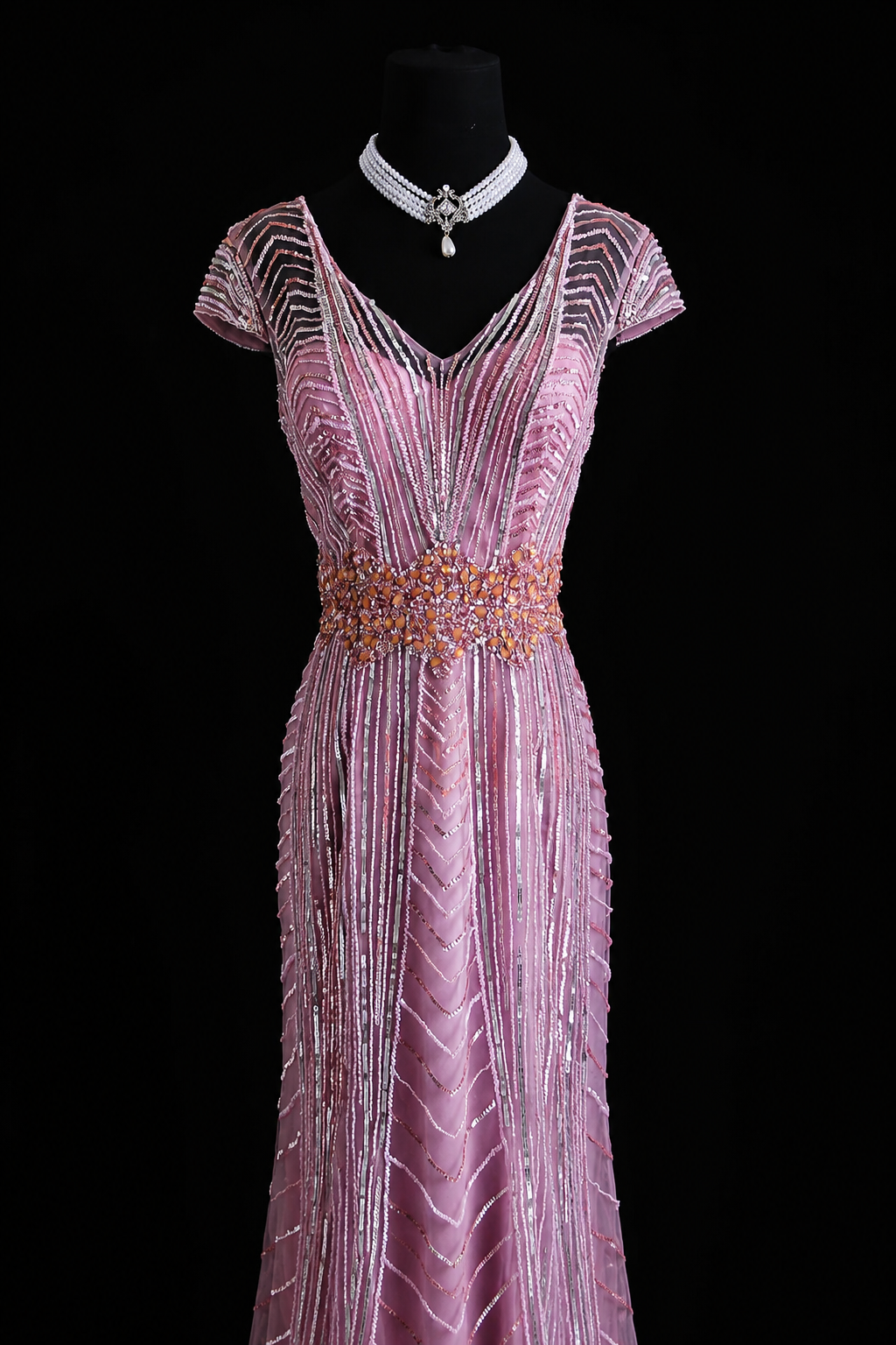 Blush Radiance Beaded Gala Gown