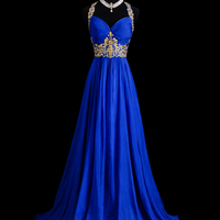 Royal Sapphire Beaded Elegance Gown