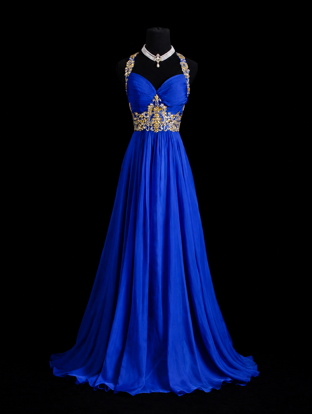 Royal Sapphire Beaded Elegance Gown